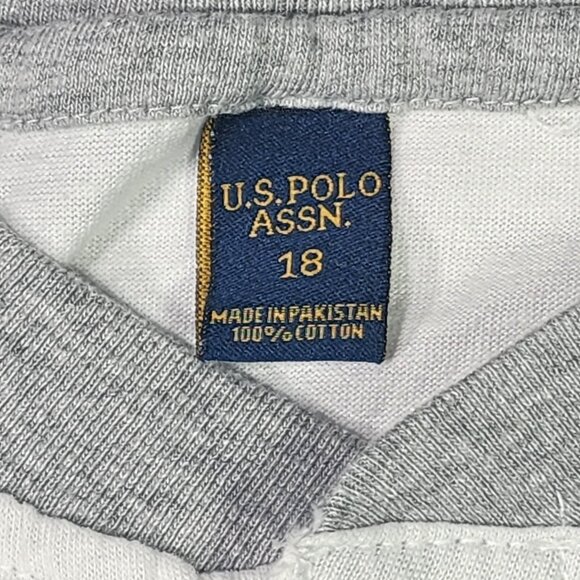 US Polo Assn. Boys Henley sz 18 White with Grey Long Sleeve 2 Player Emblem - Picture 3 of 11